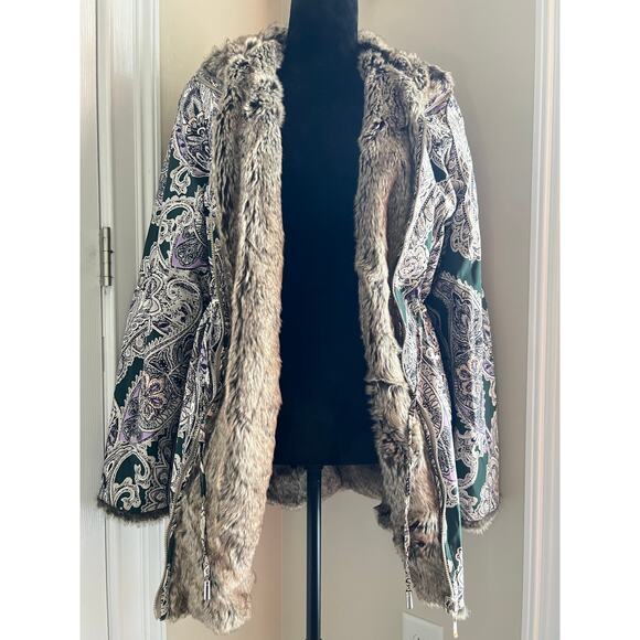 Chico's Reversible Paisley Faux-Fur Jacket - Picture 1 of 6